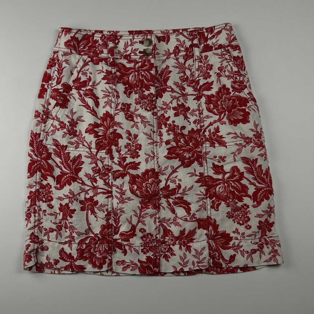 Ann Taylor Women's Red & Whiteโ Floral Linen Skirt with Pockets Size 2